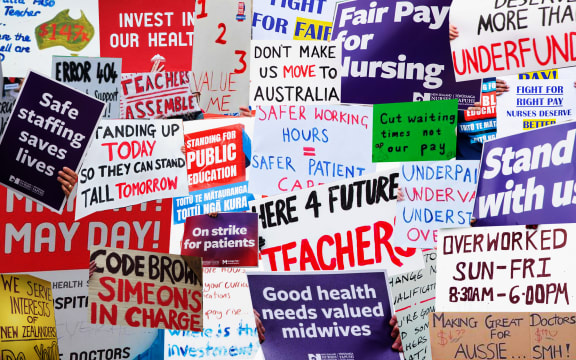 Composite of various strike action signs