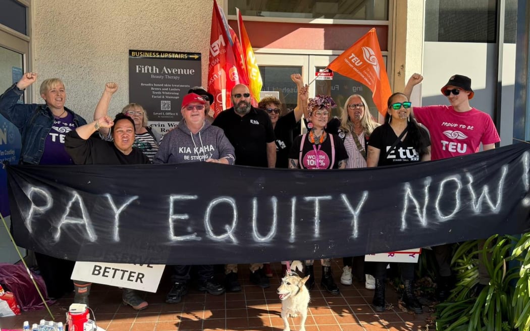Around 70 protesters turned up outside Tim Costley's Ōtaki electorate office on Saturday afternoon.