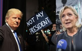 US President-elect Donald Trump, a protester in New York, French National Front leader Marine Le Pen.