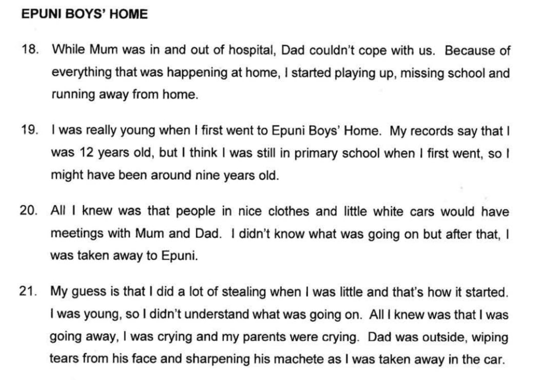 Billy Puka Tanu's statement about when he first arrived to Epuni Boys' Home.