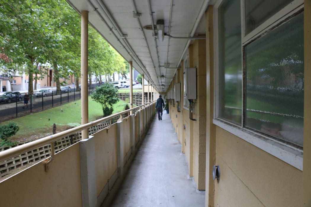 The outside corridor of 139 Greys Ave, set to be demolished.