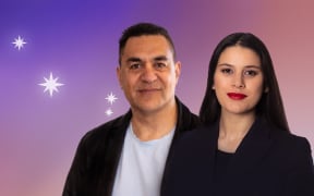 Portrait of the hosts Māni Dunlop and Julian Wilcox