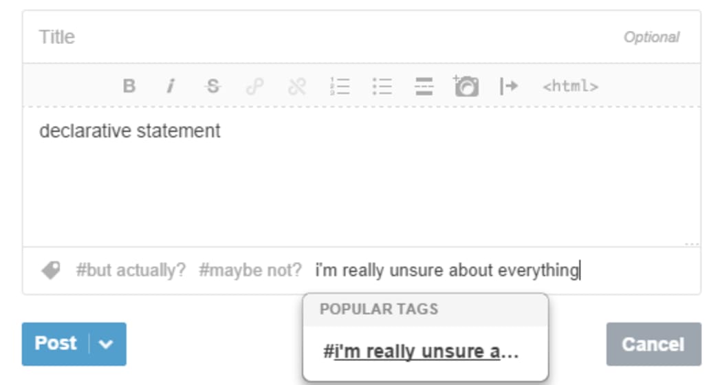 A screenshot showing how Tumblr tags work