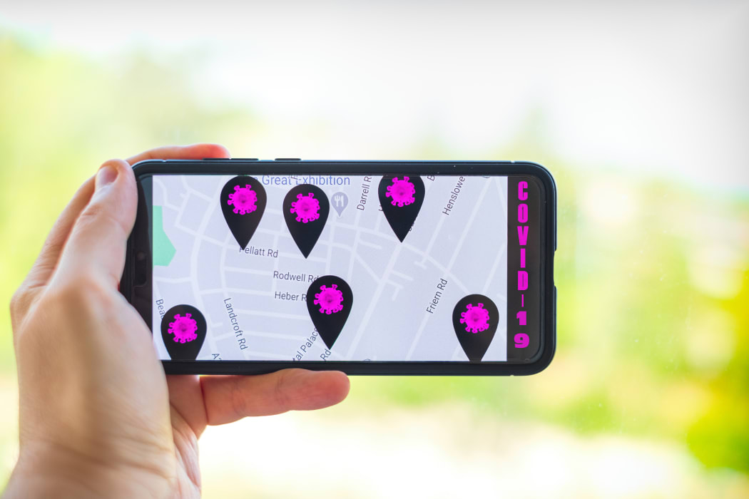 contact tracing app background map with copyspace .