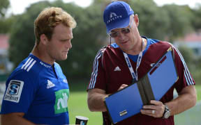 Luke Braid (L) with Blues coach Sir John Kirwan.