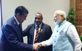 From Left: Surangel Whipps Jr., James Marape and Narendra Modi.