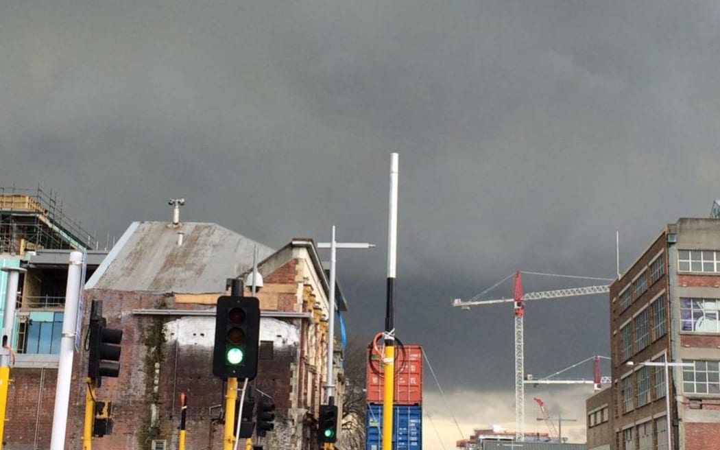 A dramatic sky above Christchurch as the temperature plummeted this afternoon.
