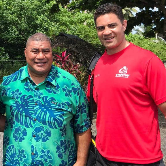 Pacific Rugby Players Welfare CEO Dan Leo (R) with former All Black and Manu Samoa legend Va'aiga Tuigamala.