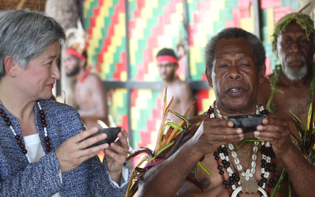 Australian Foreign Minister Penny Wong and Vanuatu Chief Willy Plasua