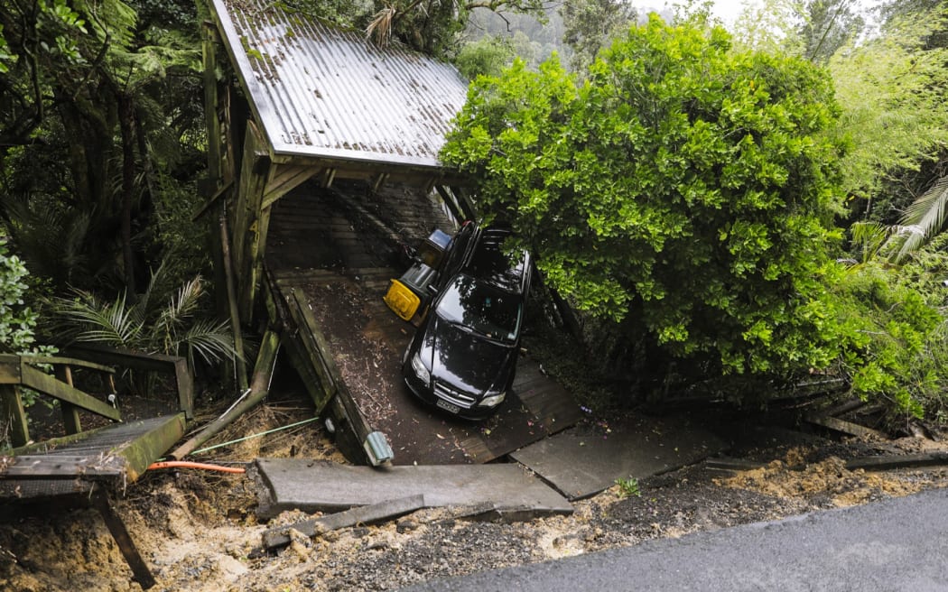 A slip on Otitori Bay Rd in Titirangi in Auckland