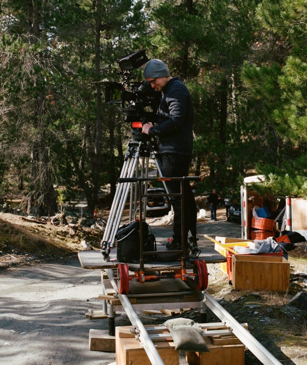 Dustin Feneley on set.