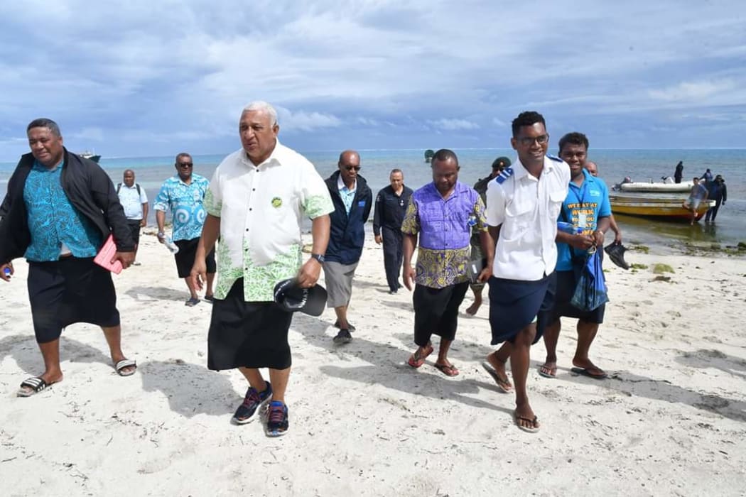 PM Frank Bainimarama arrives in Ono-i-Lau.