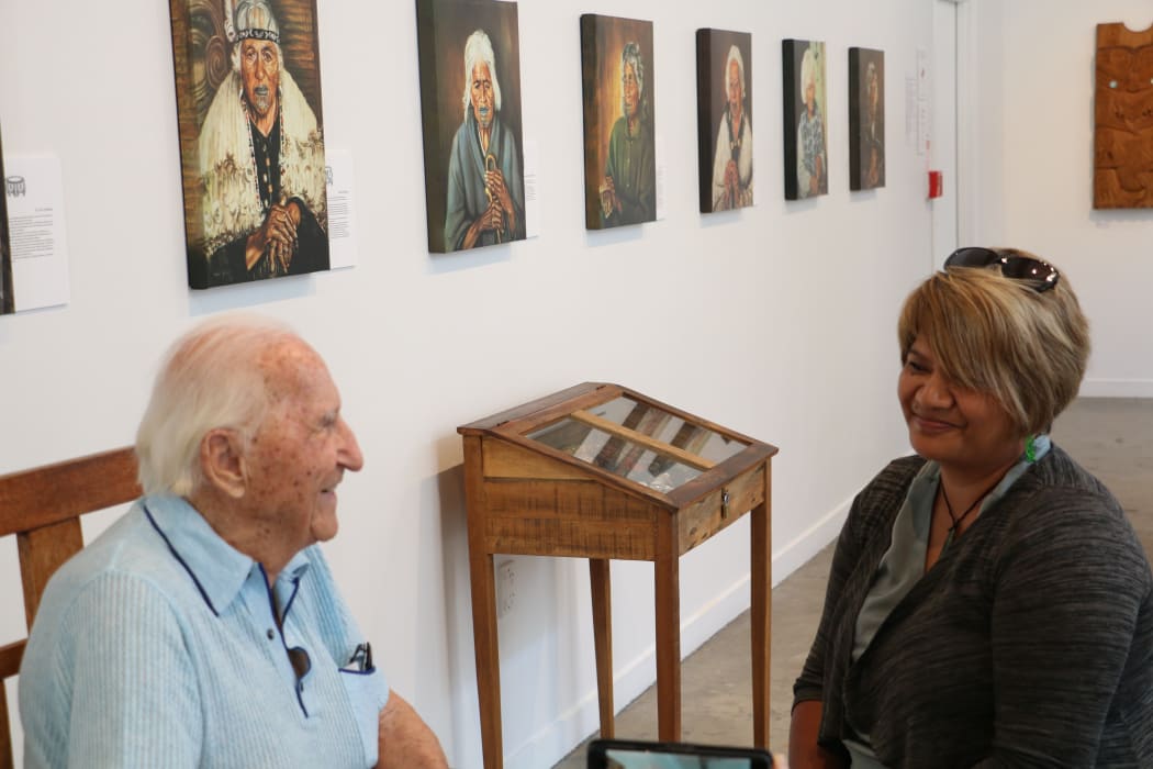 Caline Ruri-Kerr meets Harry Sangl who painted her kuia Rangi Ruri.