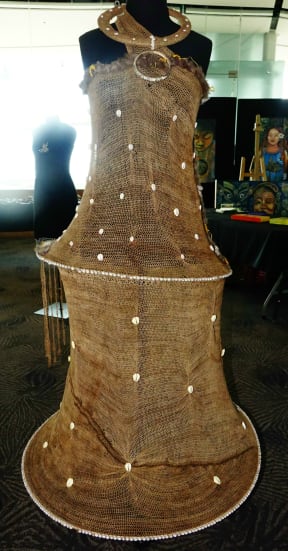 A dress called "The Highlands Bride", made out of bilum.