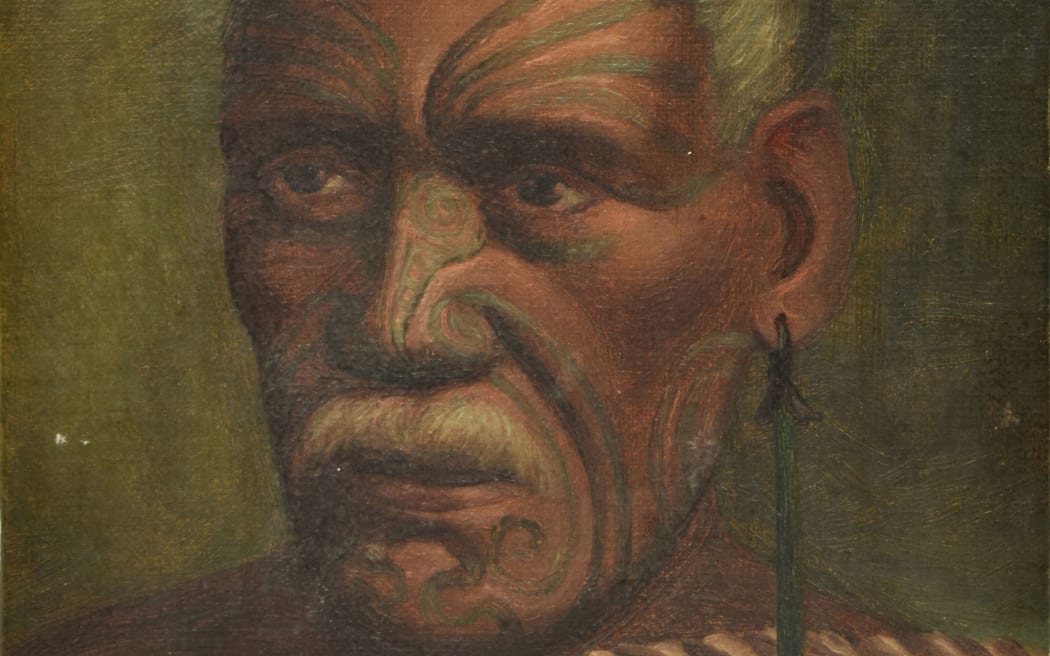 The portrait of a Māori man with a tā moko wearing a pounamu hei-tiki pendant was believed to have been painted in the 1930s or 1940s.