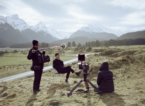 Marlon Williams on set in Glenorchy for filming of Ngā Ao E Rua - Two Worlds.