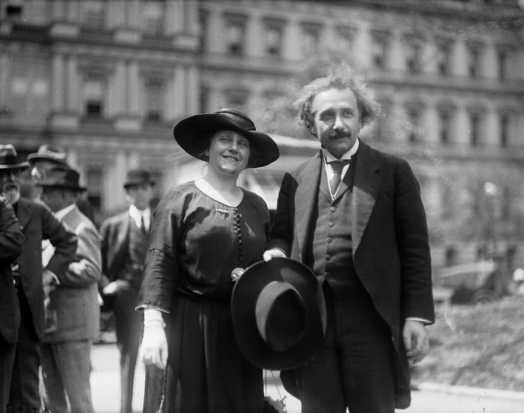 Albert Einstein with his wife Elsa in Washington DC.