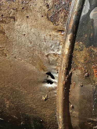 The pipeline's steel walls have become so thin that holes have formed in some parts. (Supplied)