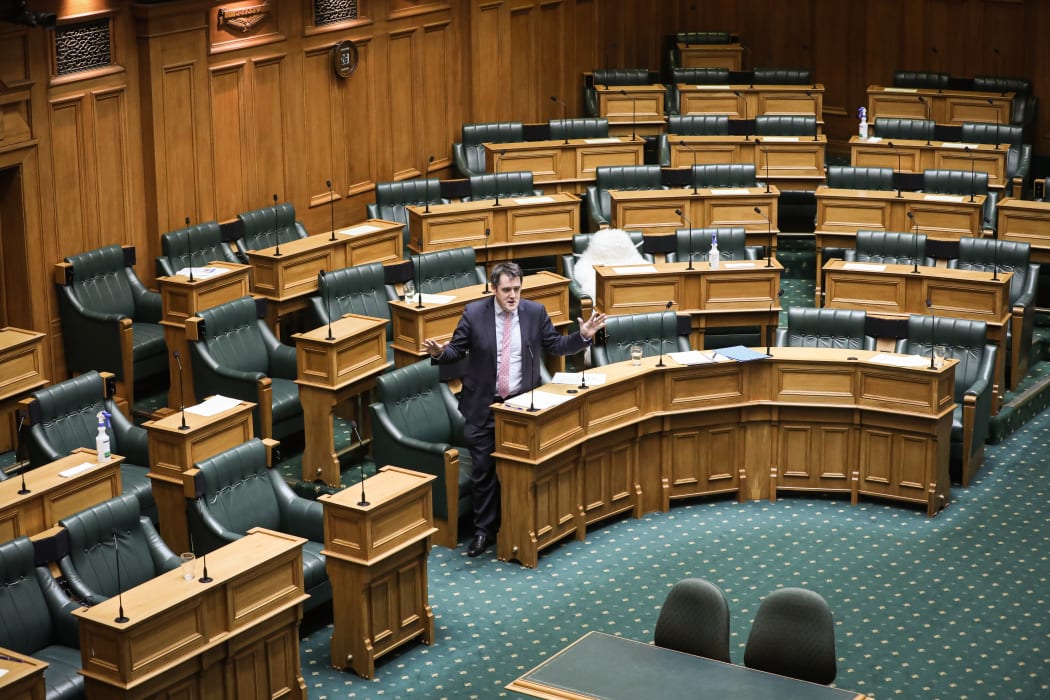 National Party MP Chris Bishop in the House. There is room to spare in the Level 2 Parliament