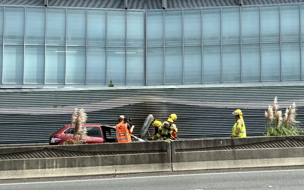 A car fire shut down the SH1 Khyber Pass off-ramp in central Auckland, on Sunday 8 February, 2026.