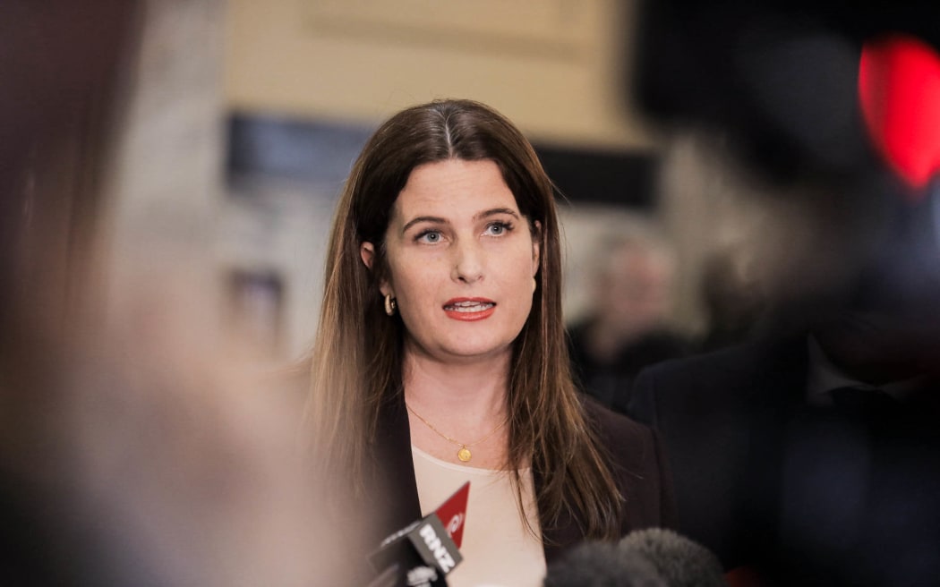 Finance Minister Nicola Willis speaking to reporters on 14 August 2024 after the Reserve Bank's announcement that it would cut the cash rate by 25 basis points.