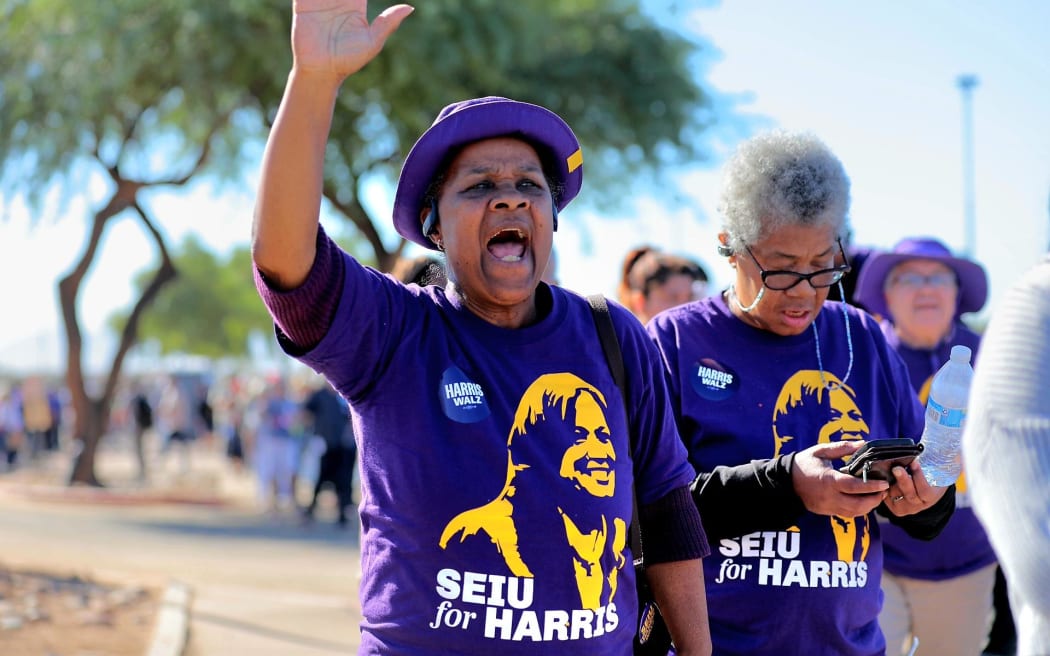 Scenes outside a Kamala Harris rally in Phoenix, Arizona.