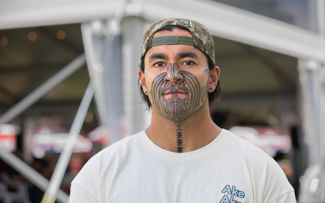 Eru Kapa-Kingi photographed outside the Waitangi Forum Tent, February 2025.