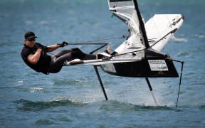 Peter Burling competes at Moths World Championships in Italy