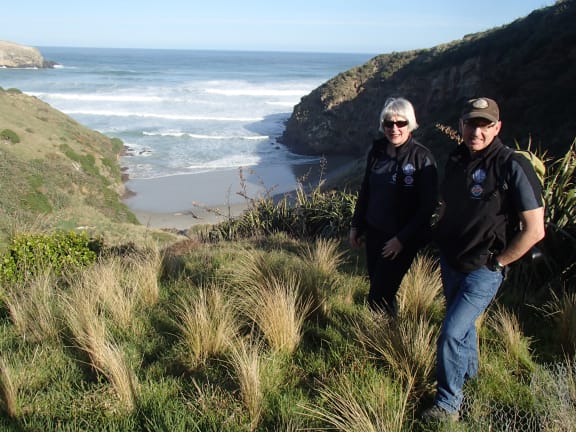 Sue Murray, general manager of the Yellow-eyed Penguin Trust and field manager Dave McFarlane at the Trust's Otepahi Reserve