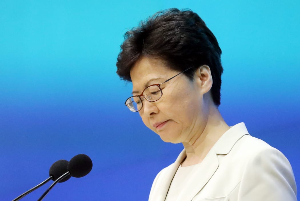 Carrie Lam speaks to press at the weekend to apologise to the people of Hong Kong over the Beijing-backed China extradition bill.