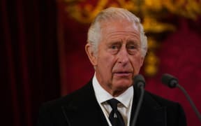 Britain's King Charles III speaks during a meeting of the Accession Council inside St James's Palace in London.