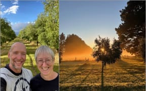 Close up of olives, and image of Andy and Helen Liley.