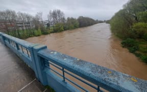 Swollen Hutt River at Melling Bridge on Monday 26 August 2024.
