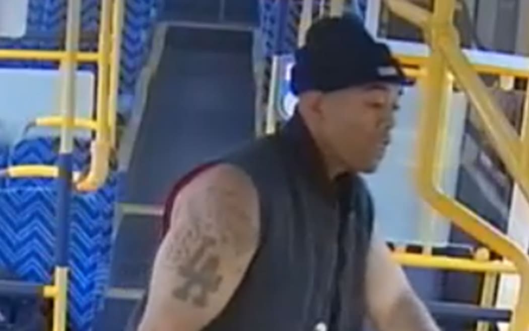 Adrian Pani is seen on CCTV on board the number 76 bus in East Auckland, where two people were stabbed in separate unprovoked incidents.