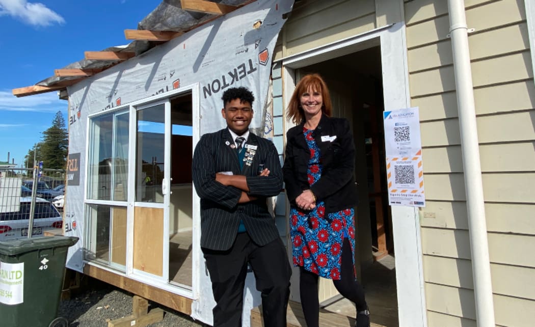 Southern Cross Campus head boy Yangaliliki Teopenga and Sarah Redmond, Ara Education's schools engagement manager.