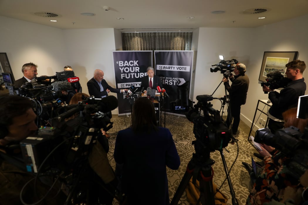 Winston Peters speaks to media after the SFO announcement.