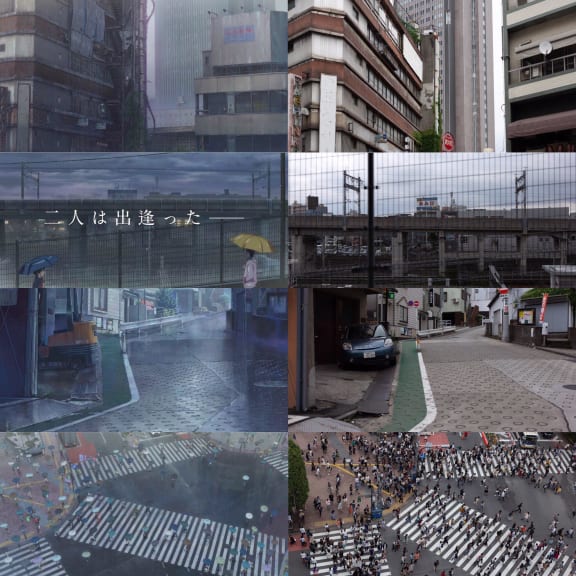 On the left, Tokyo according to Weathering With You, on the right the real thing.