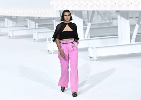 Dutch model Jill Kortleve presents a creation for Chanel during the women's Spring/Summer 2020/2021 collection fashion shows in Paris on October 6, 2020.