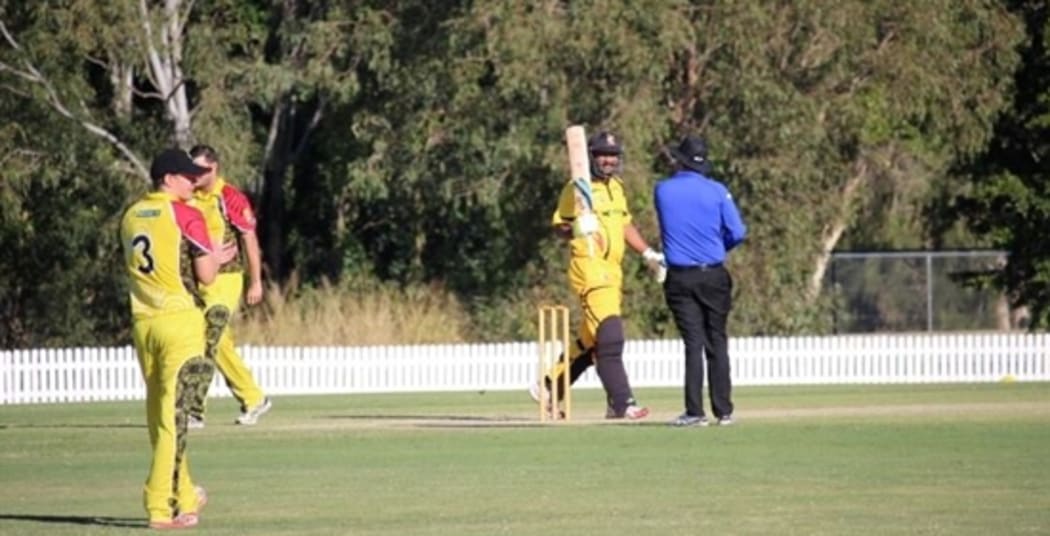Captain Assad Vala reaches his half century.