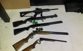 Guns seized by police during a raid on a Mongols MC house south of Christchurch.