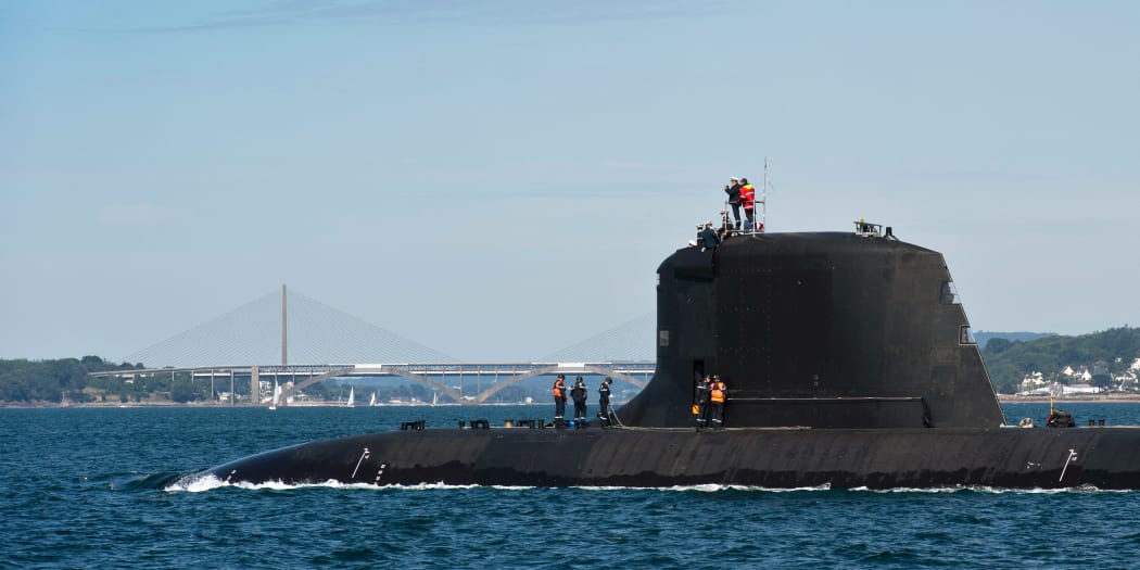 A new Barracuda class nuclear attack submarine, the Suffren, built by French shipbuilder Naval Group, arriving at Brest.