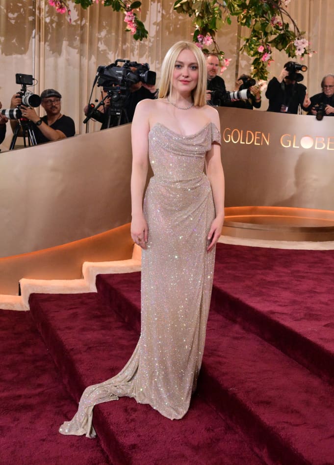 US actress Dakota Fanning attends the 83rd annual Golden Globe Awards at the Beverly Hilton hotel in Beverly Hills, California, on January 11, 2026.