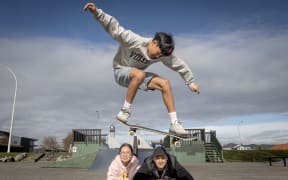Leah and Wayne Temara with their son Dante,13 at the Rotorua skate park. Photo / Andrew Warner