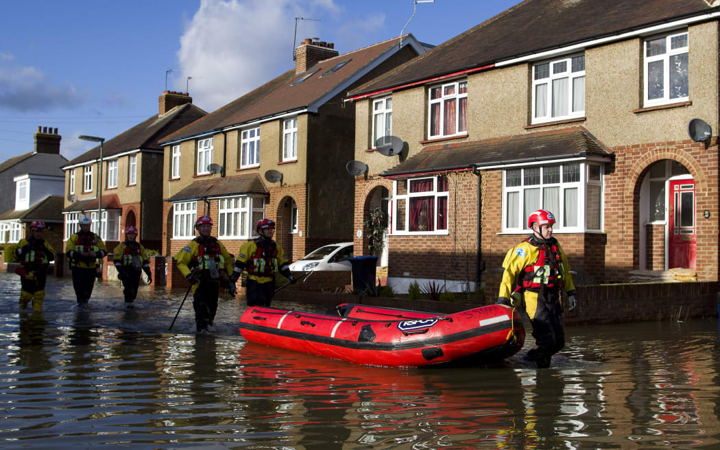 A flooded street in Egham.
