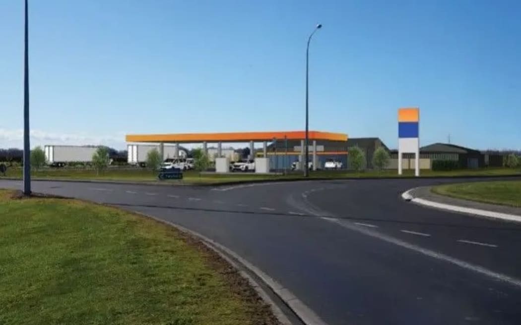 Caption: A concept image of the service station. Plans include a cafe, truck stop and 62 car parks.