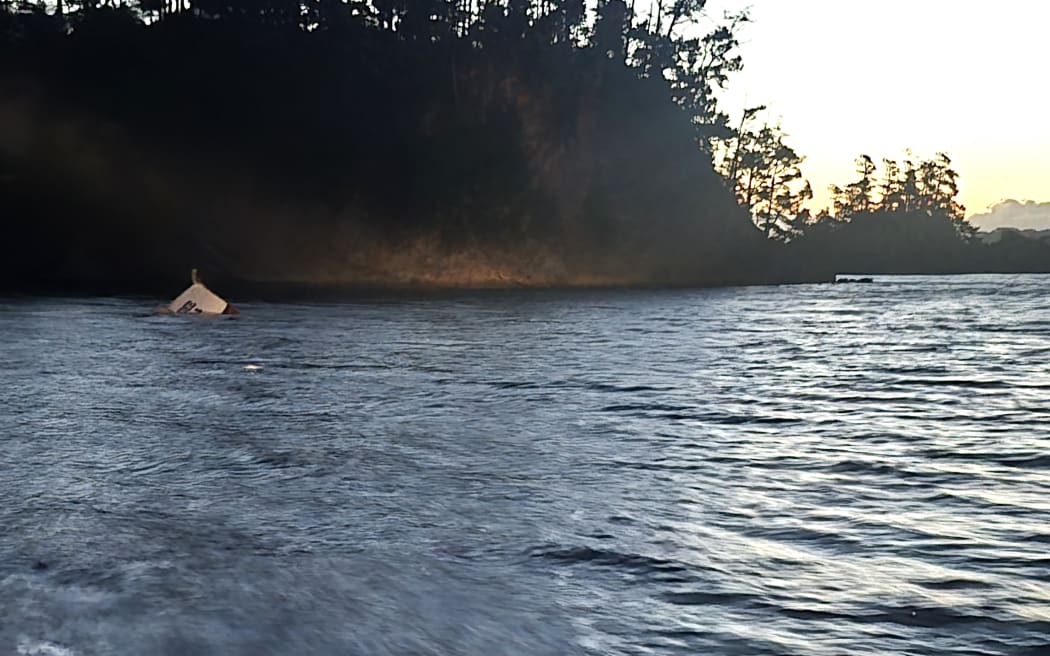 Only the trawler’s bow was still visible when Kawau Rescue arrived.
