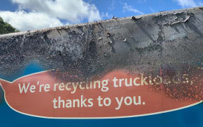 An Auckland Council rubbish truck that caught fire. The council said there were at least two fires a week at the region's recycling centre, with the cause most often being battery-powered devices and batteries being disposed of incorrectly.