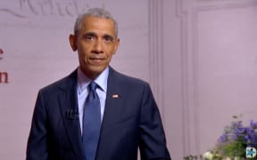 Barack Obama speaking on the third day of the DNC.