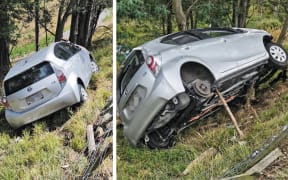 A crashed car sitting on Hastings District Council land on Te Mata Peak Road is now in a “precarious position” after months of vandalism, a nearby property owner says.