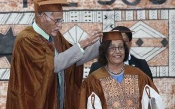 Hilda Heine is installed as the Chancellor of USP by Winston Thompson, Pro-Chancellor and Chair of Council.